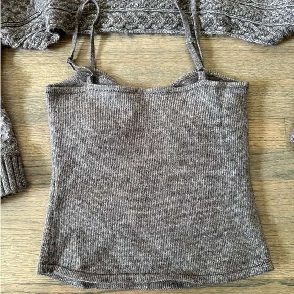 Anthropologie ASTR The Label Cable Knit Sweater Shrug Set-Brown-Size Medium - Picture 7 of 16